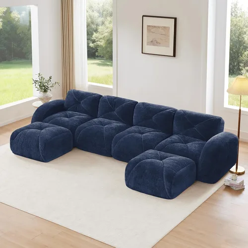 Vista 36 de Sofás modulares modulares de 110.6 pulgadas para sala de estar, sofá moderno de terciopelo sin hueso, no requiere montaje, cómodo sofá sin hueso