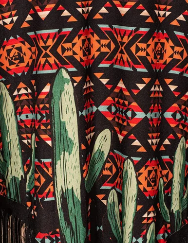 Vista 5 de Montana West Poncho con estampado de caballo azteca para mujer capa de chal con flecos de vaquera occidental