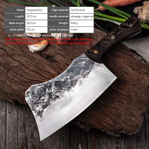 Vista 7 de MAYiT Cuchillo de carnicero de carne, hecho a mano, forjado de hueso, martillo de cocina, cuchillo de carnicero de cocina de acero inoxidable