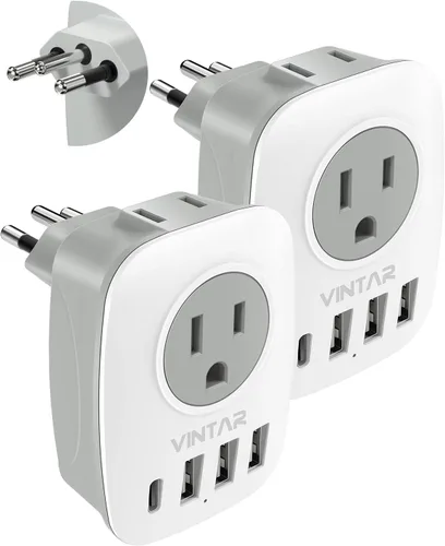 Vista 11 de Paquete de 2 adaptadores de enchufe de Sudáfrica, adaptador de enchufe VINTAR tipo M con 1 USB C, 3 puertos USB y 2 enchufes estadounidenses
