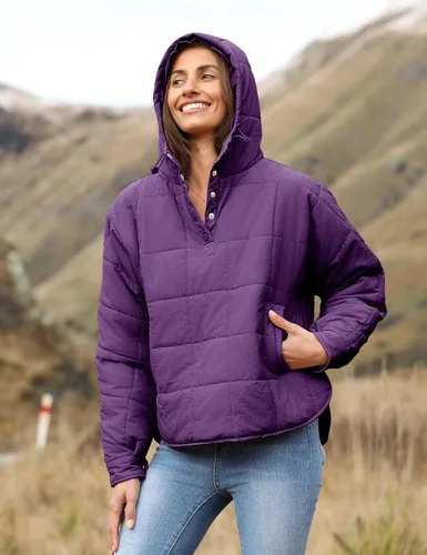 Vista 26 de QIBABU Chaqueta acolchada con capucha de gran tamaño para mujer, ligera, acolchada, manga larga, abrigo de invierno cálido