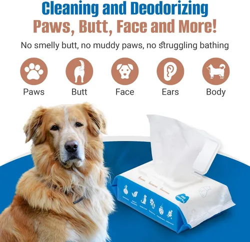 Vista 3 de Toallitas de aseo para perros – 200 unidades / 2 paquetes de toallitas de limpieza sin perfume para gatos – Toallitas para mascotas a base