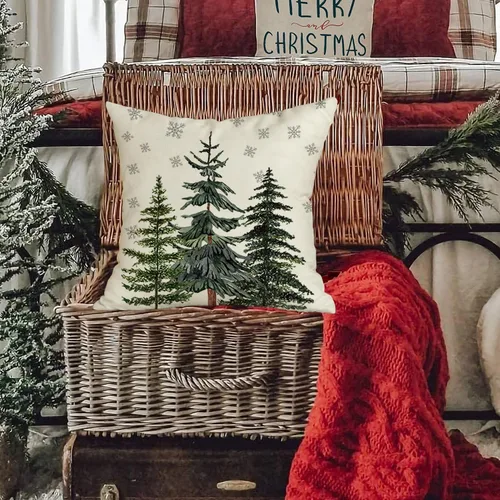 Vista 2 de RABUSOFA Fundas de almohada de Navidad de 18 x 18 pulgadas, impermeables, para exteriores, árbol de Navidad, copos de nieve, decoración de invierno