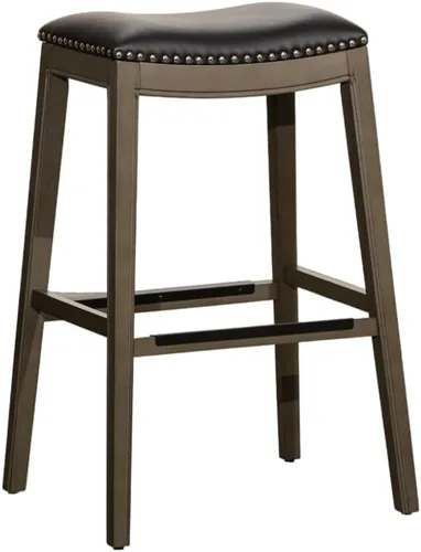 Vista 15 de DTY Indoor Living Durango - Taburete de cuero regenerado, taburete de mostrador de 24 pulgadas, acabado espresso, asiento de cuero negro