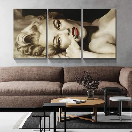 Vista 12 de Denozer Arte de pared en lienzo de 3 paneles con retrato de belleza de Marilyn Monroe, Audrey Hepburn y Brigitte Bardot, impresiones de cuadros Arte