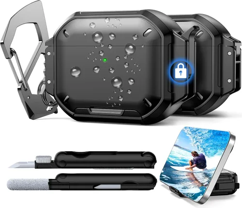 Vista 13 de RFUNGUANGO Funda protectora para AirPods Pro de 3ª generación con kit de limpieza, funda rígida militar con bloqueo para AirPod Pro 3ª