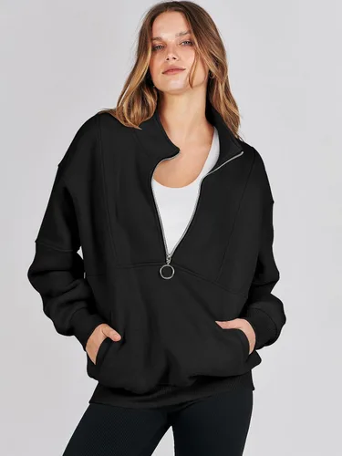 Vista 3 de ANRABESS Sudaderas de forro polar con media cremallera para mujer, de gran tamaño, con cremallera de un cuarto, ropa de moda para otoño de 2024