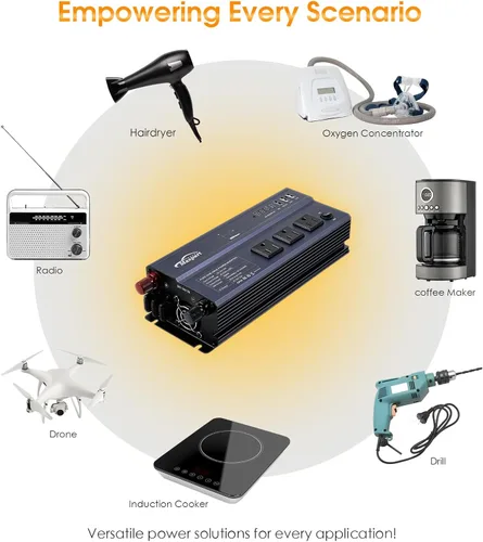 Vista 5 de Inversor de Onda Sinusoidal Pura de 1000W de 12V DC a 120V AC, Inversor de Corriente para Automóvil de 1000 Vatios 12 Voltios para Hogar, Camping