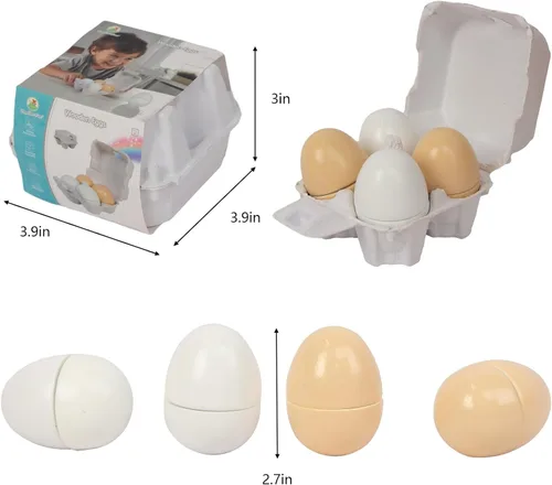 Vista 2 de Huevos de madera, 4 piezas de juguetes para cortar huevos de Pascua, juego de comida de madera para jugar a fingir, juegos de comida de juguete