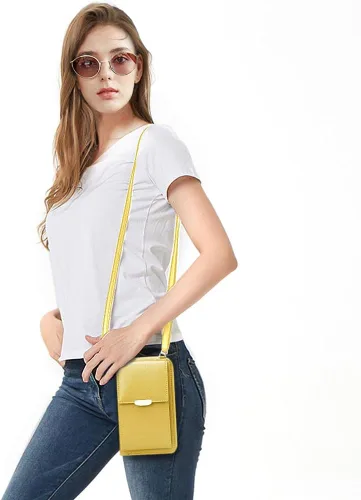 Vista 2 de KUKOO Small Crossbody Bag Cell Phone Purse Wallet with Credit Card Slots for Women A- Versión mejorada con cremallera amarilla