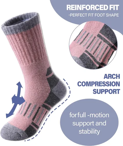 Vista 5 de Calcetines de senderismo de lana merino para niños y niñas, para invierno, cálidos, gruesos, térmicos, calcetines de regalo, 6 pares