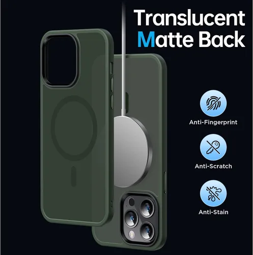 Vista 6 de Funda magnética fuerte para iPhone 14 Pro Max [compatible con MagSafe] [protección de grado militar de 10 pies] a prueba de golpes, translúcida mate
