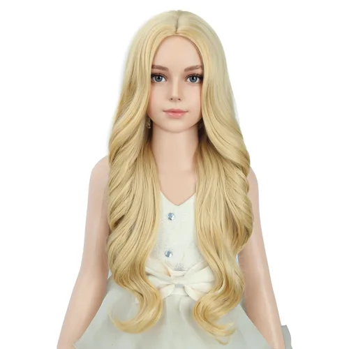 Vista 63 de PATTNIUM Peluca larga y ondulada rubia oscura para niños y niñas, peluca Rubio ceniza