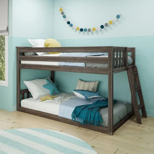 Vista 18 de Max & Lily - Litera baja, base de cama individual sobre individual para niños con escalera al final, color gris