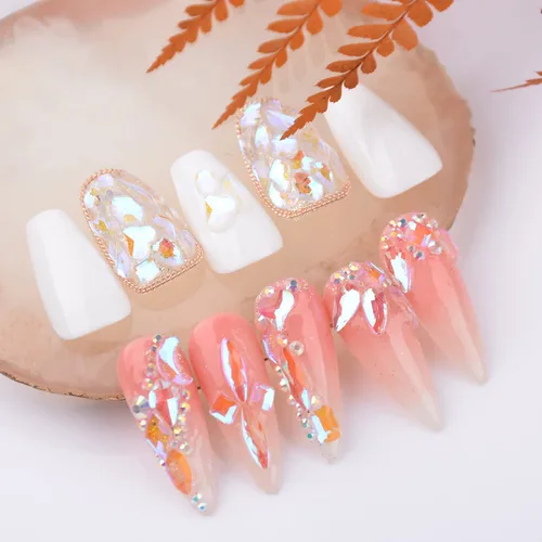 Vista 6 de 100 piezas de diamantes de imitación de cristal Aurora de formas mixtas para arte de uñas, gemas iridiscentes transparentes desnudas con parte