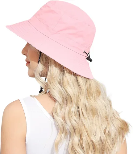 Vista 2 de Packable Bucket Hat for Women Waterproof UV Protection Sun Hat Rosa