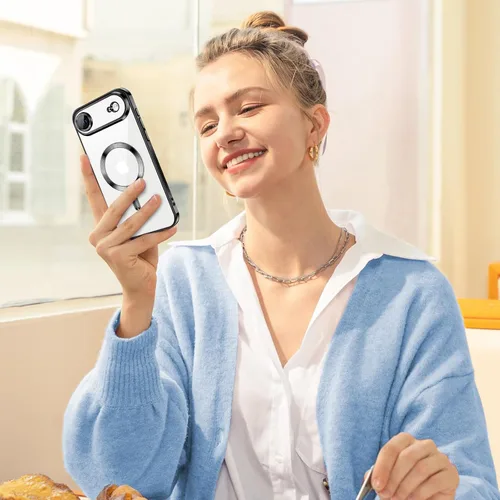 Vista 6 de Hython Funda magnética transparente para iPhone Air con protector de lente de cámara [compatible con MagSafe] con borde chapado de lujo, funda