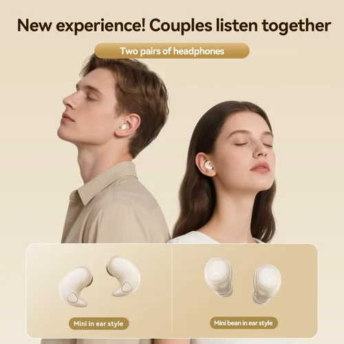 Vista 2 de Auriculares planos para dormir de lado, mini auriculares invisibles para canales auditivos pequeños, Bluetooth 5.4, batería 66H, bloqueo de ruido