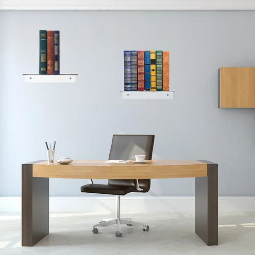 Vista 6 de Blulu 8 estantes flotantes de acrílico, estante invisible montado en la pared para libros, plantas, imágenes, maquillaje, discos, exhibición en sala