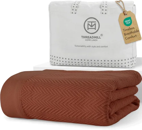 Vista 15 de Threadmill - Mantas de algodón de lujo para cama tamaño individual Manta 100% algodón para todas las estaciones para cama individual Manta