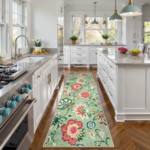 Vista 42 de Beeiva Alfombras florales de entrada, lavables para interiores, ultra fina, de 2 x 3 pies, antideslizante, para cocina, tapete de cachemira suave