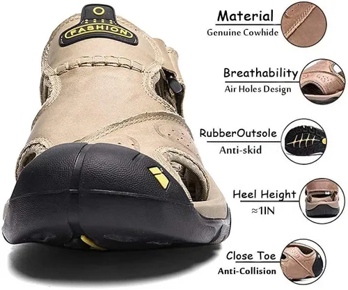 Vista 2 de VISIONREAST Sandalias de cuero para hombre, sandalias de senderismo al aire libre, impermeables, atléticas, zapatos de playa de pescador, sandalias
