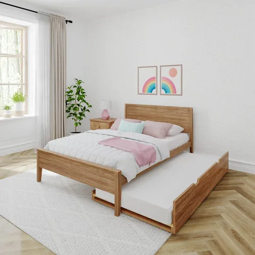 Vista 7 de Max & Lily Cama individual con nido, marco de cama individual de madera maciza con cabecera de panel, cama individual para niños con soporte de Nuez