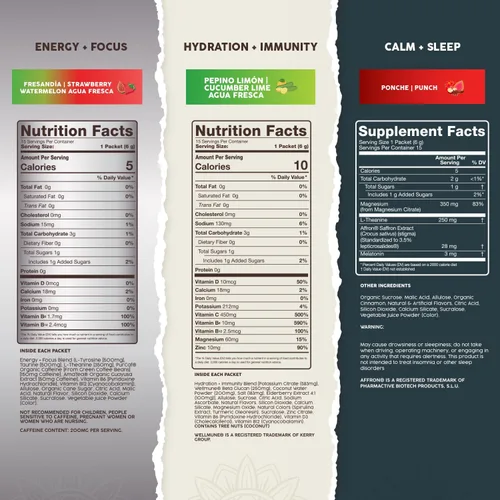 Vista 2 de Salud Variety Paquete de 3 Energía + Enfoque 2 en 1 (sandía de fresa), hidratación + inmunidad (lima de pepino) y calma + sueño (almuerzo), 15