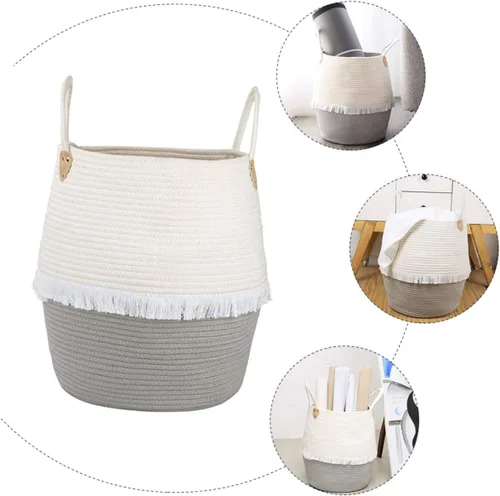 Vista 4 de COLLBATH 1 cesta tejida para cuarto de bebé, dormitorio, papelera variada, portátil, de algodón, práctica con cubos para el hogar, ropa