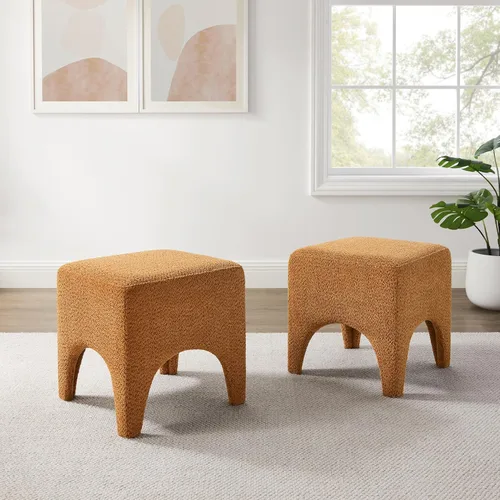 Vista 9 de Taburete Otomano Cuadrado Moderno de Boucle de 17", Taburete de Tocador para Maquillaje, Reposapiés Rectangular para Sofá, Taburete Otomano Tapizado