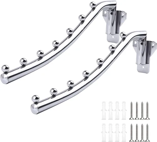 Vista 8 de Perchero plegable de montaje en pared, perchero de metal, 2 ganchos de acero inoxidable para ropa, múltiples ganchos, ahorro de espacio