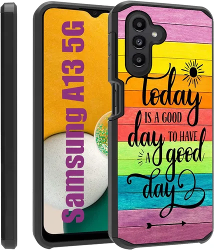 Vista 10 de Funda para Galaxy A13 5G/Galaxy A04S, diseño de tablero de madera rústica con estampado de patas de perro, resistente 2 en 1, de doble capa, híbrida