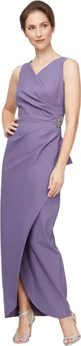 Vista 18 de Alex Evenings - Vestido largo adelgazante para mujer con falda lateral fruncida y volante en cascada Negro