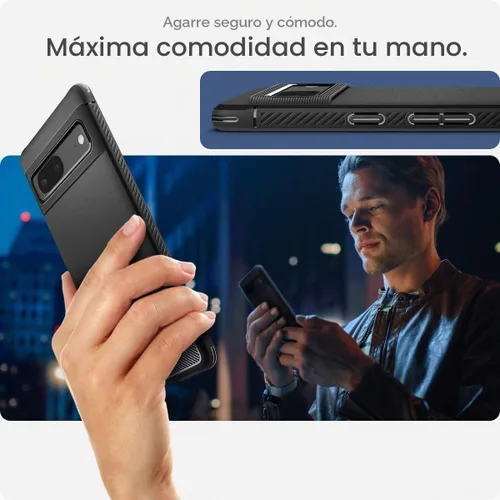 Vista 5 de Spigen Rugged Armor - Carcasa para Google Pixel 7, color negro mate Patrón de fibra de carbono, agarre seguro, tecnología de cojín de aire