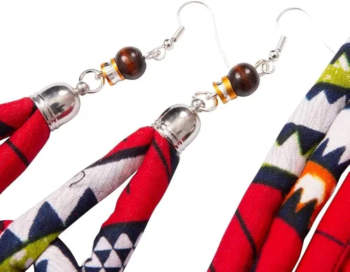 Vista 7 de BintaRealWax Juego de collar africano con estampado de tela Ankara multicapa de cuerda tejida gargantilla en capas