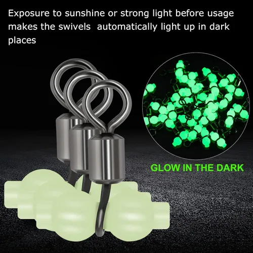 Vista 2 de Goture Fishing Swivels, 3 Way Swivels Fishing Tackle, T Shape Cross Line Rolling Swivels with Luminous Beads Saltwater Freshwater,Three Way Fishing