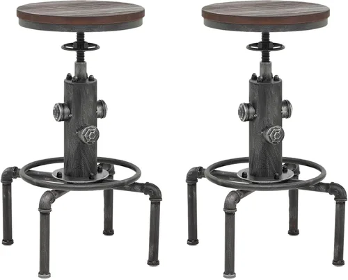 Vista 16 de American Steampunk Industrial Fire Hydrant Bar Stools (Black, Wooden Top)
