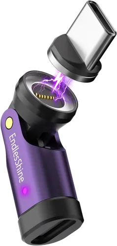 Vista 11 de Adaptador magnético USB C, 240 W PD de carga rápida de 480 Mbps de datos de 9 pines, giratorio de 540° con indicador LED, puntas protectoras