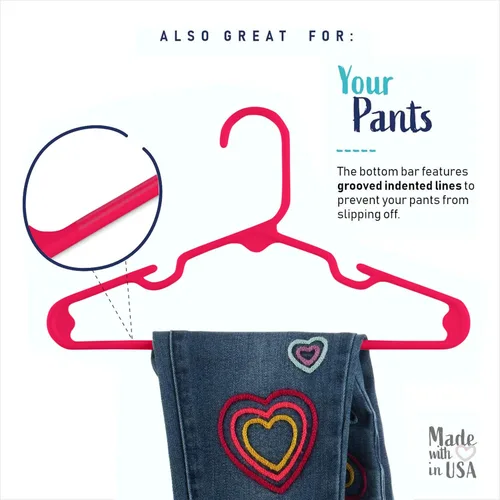 Vista 4 de USA Made 60 perchas infantiles de alta calidad, muy duraderas y resistentes tubulares para niños, paquete económico de 60 unidades, color rosa