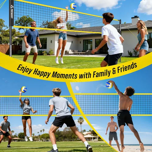 Vista 8 de Portable Volleyball Net Set for Backyard & Beach, Adjustable Width (32/26/20FT) & Height, Anti-Sag Tension Design, Metal Stakes for Outdoor