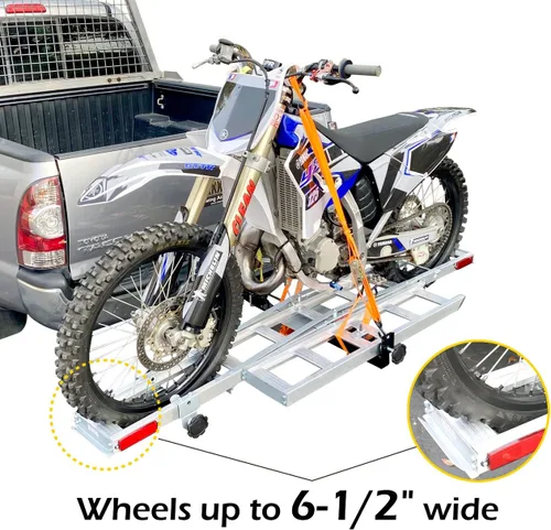 Vista 4 de MaxxHaul 50711 Portamotocicletas de Aluminio – Soporte de Enganche para Motocicleta de Cross con Rampa de Carga, Capacidad de 400 lb, Se Adapta a