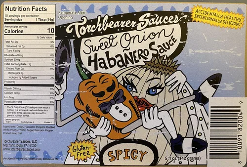 Vista 3 de Torchbearer Sauces Habanero de cebolla dulce (picante), 5 onzas, todo natural, vegano, sin extractos, fabricado en Estados Unidos y destacado en Hot