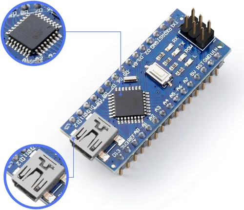 Vista 3 de ELEGOO Tableros Nano V3 con cables USB Mini-B, ATmega328P, CH340, paquete