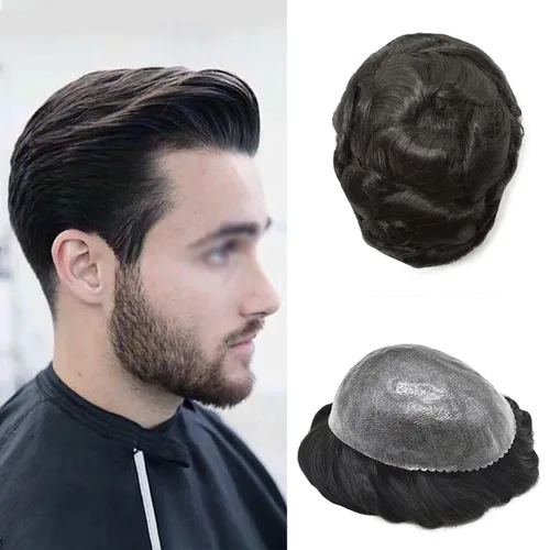 Vista 108 de Toupee for Men Hair Piece Real Human Hair Full Poly Skin Mens Toupee Mens Hair System Injected PU Hair System Invisible Hairpiece for