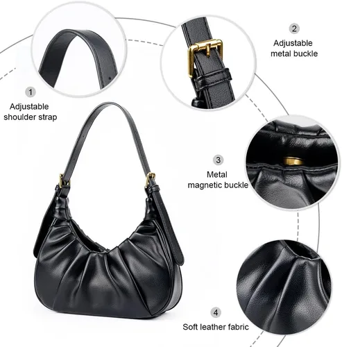 Vista 5 de Bolso bandolera de cuero pequeño para mujer, bolso vintage chic de nube hobo