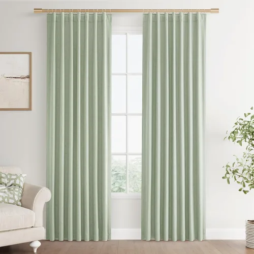 Vista 30 de Joywell - 2 cortinas de lino 100% opacas, con bolsillo para cortinero, trabilla trasera, cinta para ganchos y anillas con clip, con aislamiento