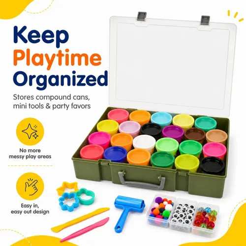 Vista 5 de FULLCASE Case for Play-Doh Modeling Compound 20-Pack Case of Colors 3-Ounce Cans,Storage Box Organizer Container Holds 32-Pack of 1-Ounce Modeling