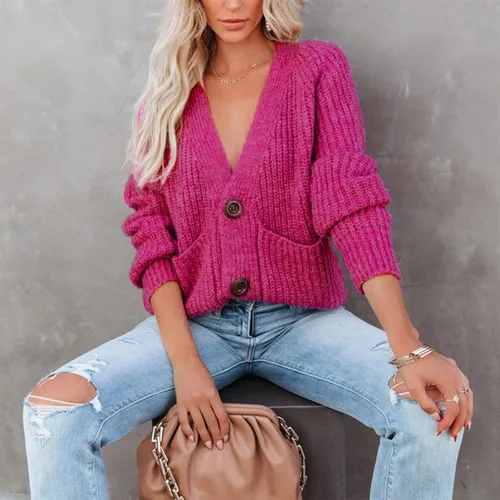 Vista 3 de Chaqueta de manga larga para el hogar, chaqueta tipo túnica de otoño para mujer, ajuste cómodo, bolsillo grueso, cuello en V