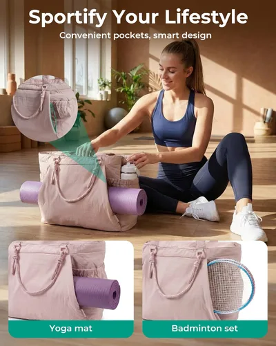 Vista 2 de BAGSMART Bolsa de yoga y pilates para mujer con asas, bolsa de gimnasio Rosa bebé