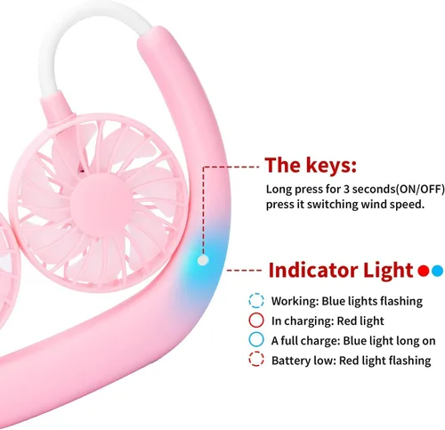 Vista 7 de Ventilador de cuello portátil recargable, ventilador personal manos libres, mini USB, con banda para el cuello, ventilador deportivo de 3 Paquete
